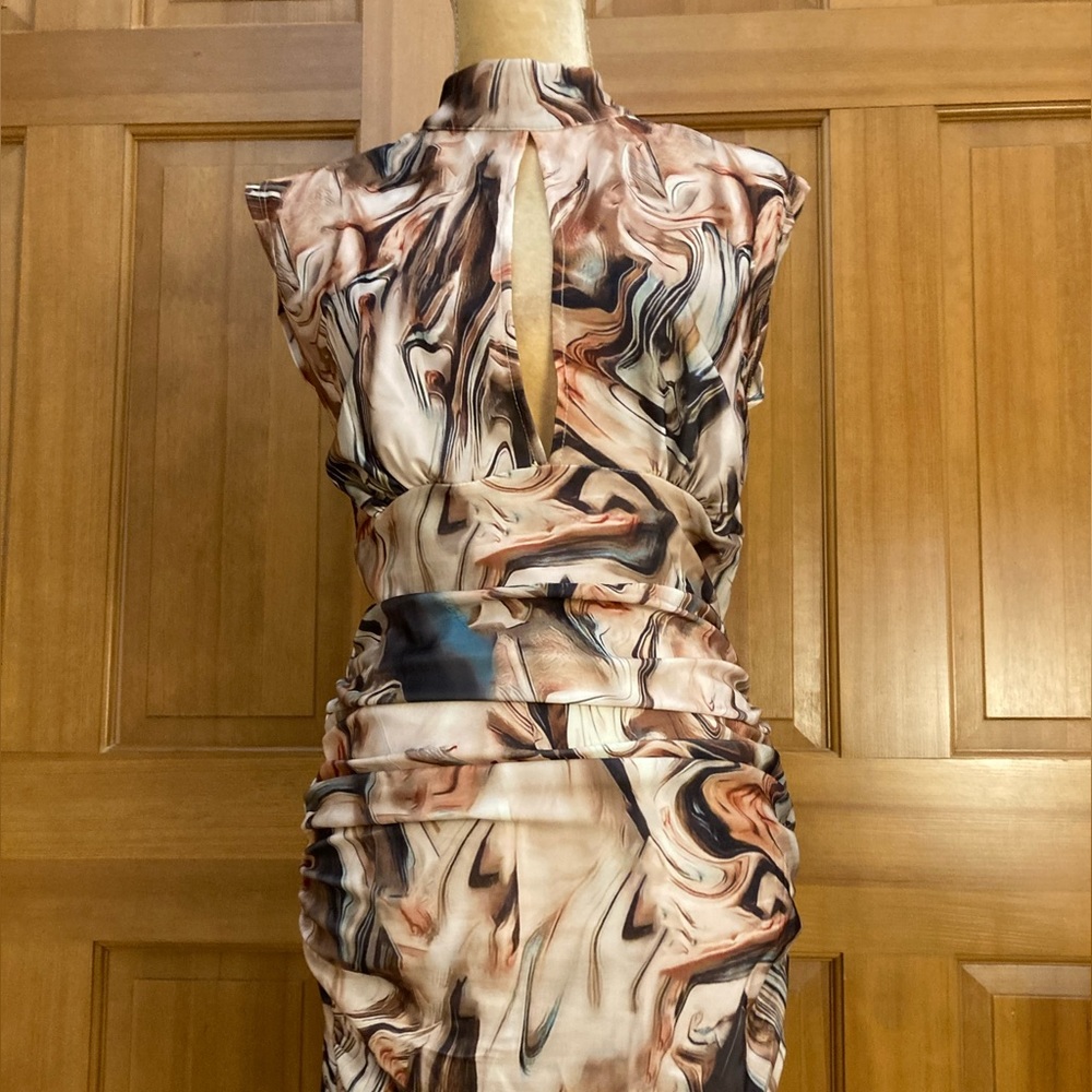 Marble Ruched Mini Designer Dress - Picture 15 of 16